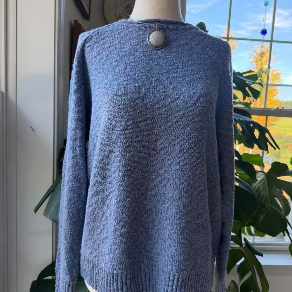 Llbean cotton knit blue sweater large tall